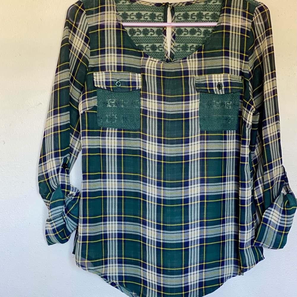 Green plaid blouse
